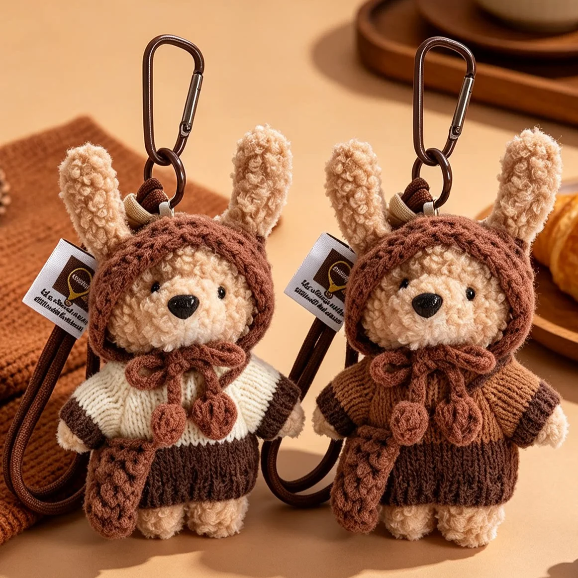 Sweater Bear Plush Keychain, pastorally aesthetic style bag pendant , Charm Teddy Y2K Micro Accessory Gift for Women Girls