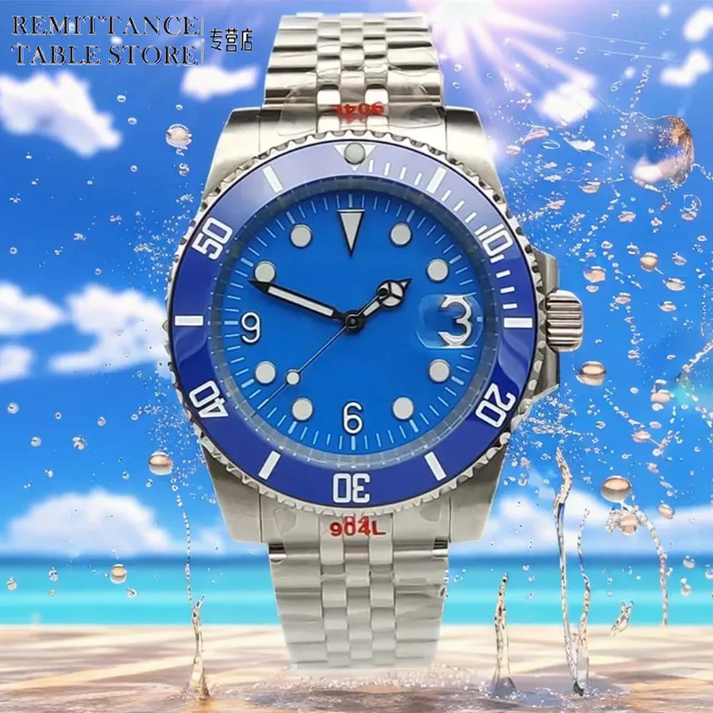 

Men's Blue Dial Watch Stainless Steel Case Five Baht Strap Magnified Calendar Display Sapphire Men's Waterproof Business Watch