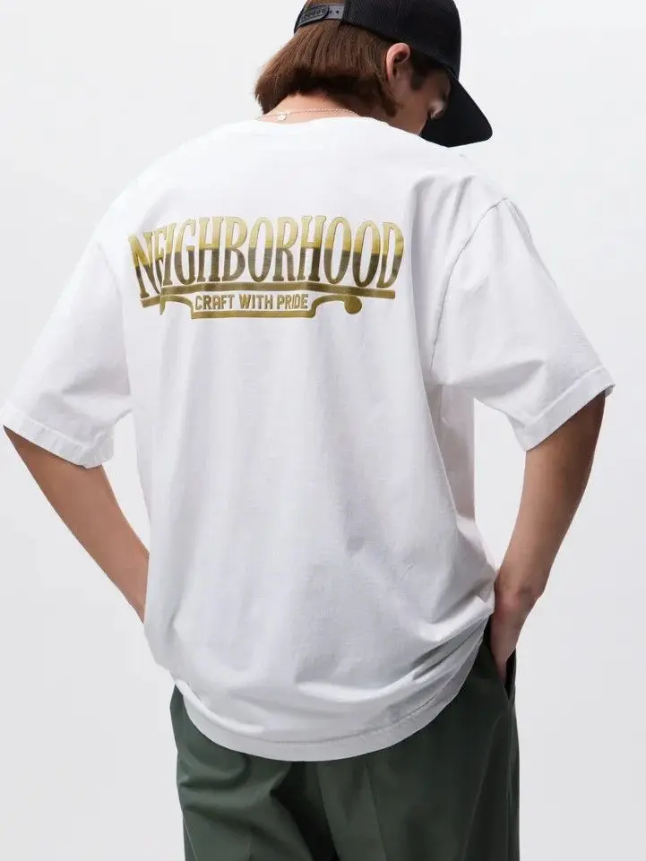 Neighborhood Heavyweight Letter Print Japanese American Style Loose Black Pure Cotton Crew Neck Short‑Sleeve T‑Shirt