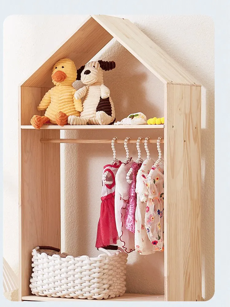 Children's hanger storage cabinet floor-to-ceiling wardrobe  solid wood room clothes arrangement display
