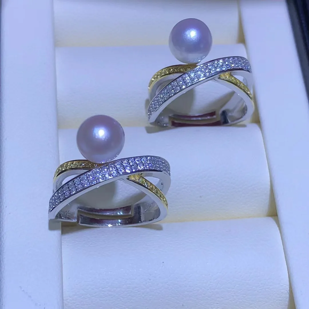 S925 Sterling Silver Adjustable Ring Mount Settings Findings Mountings Accessory Parts Fittings for 7-8mm Pearls 5pcs/lot