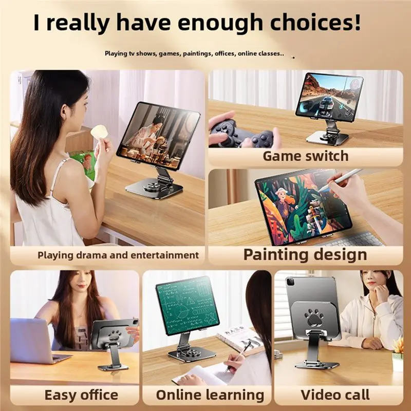 A23F-Multifunction Phone Tablet Desk Stand 360° Rotating Foldable Holder For Ipad Live Streaming Tablets Smartphone