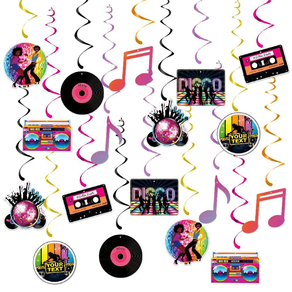 Back To The 80’s 90‘s Party Disco Musical Radio Ceiling Banner Hanging Decor Hip Hop Spiral Flag Carnival Birthday Party Supply