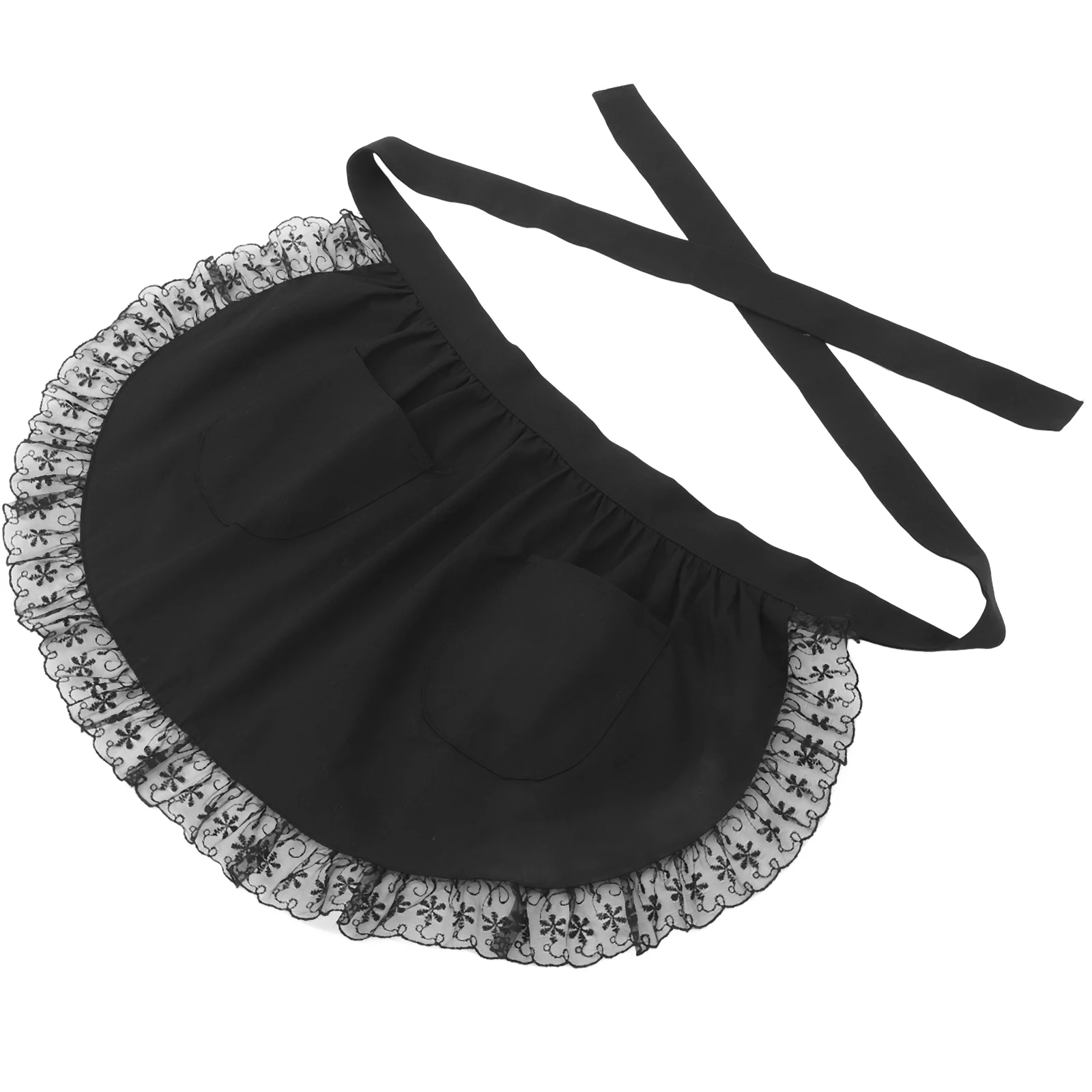 

Vintage Lace Apron Half Aprons Women Pockets Retro Kitchen Maid Cotton Waitress Waist Home Bar Hotel Restaurant