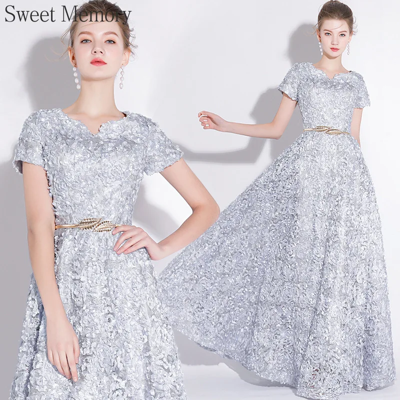 A150 Sweet Memory Elegant Women Lace Evening Dresses Khaki Pink Black Navy Blue Long Wedding Party Gown Floor Length Prom Dress