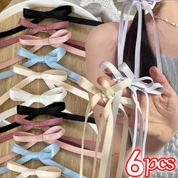 Long Ribbon Bow Barrettes Solid Color Hair Clip Cute Sweet Lolita Hairside Girl Dance Ballet Bowknot Bobby Pin Trend Accessories