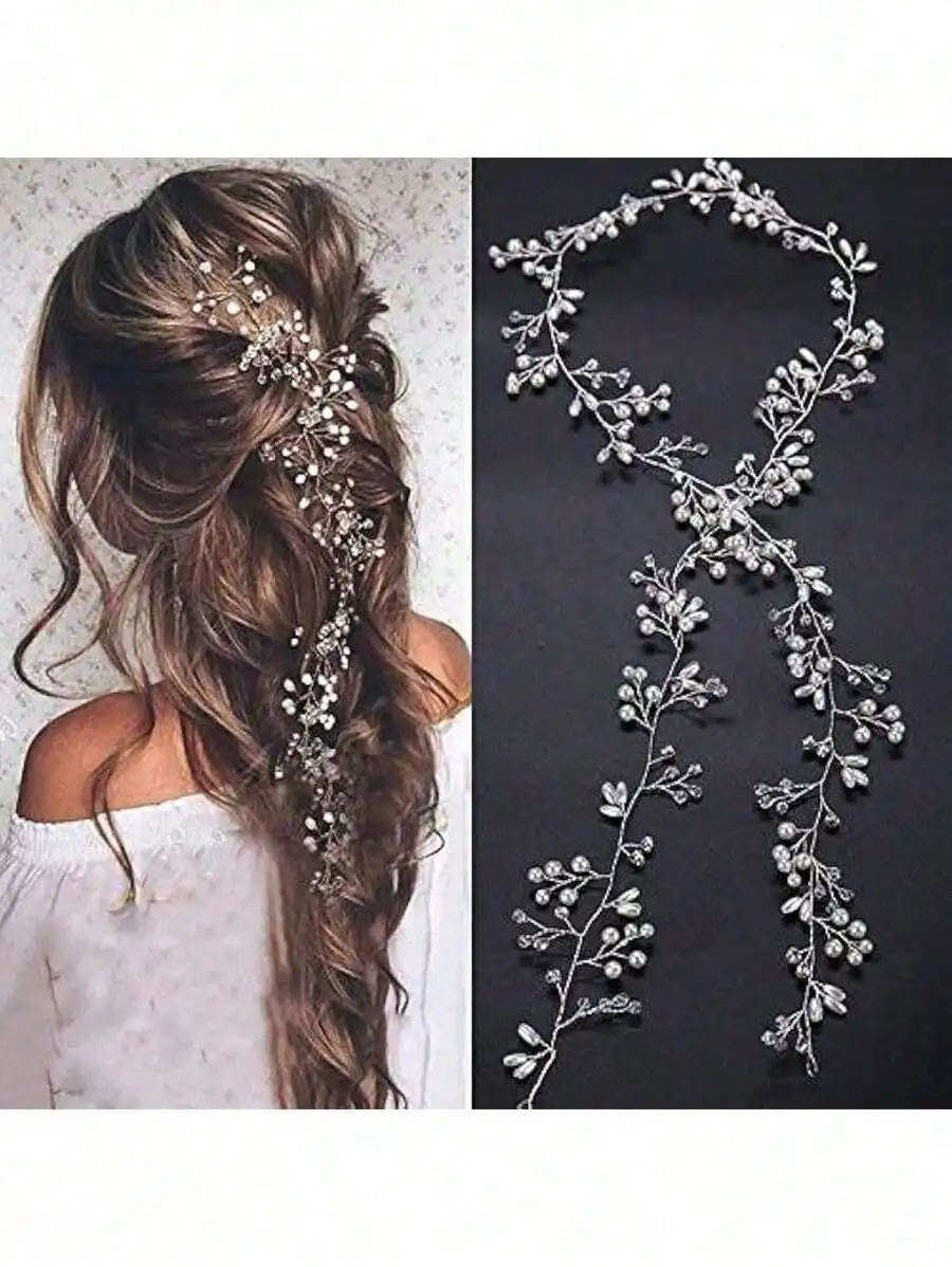 

Элегантная заколка для волос с искусственным жемчугом и стразами для женщин, для свадебных или торжественных мероприятий