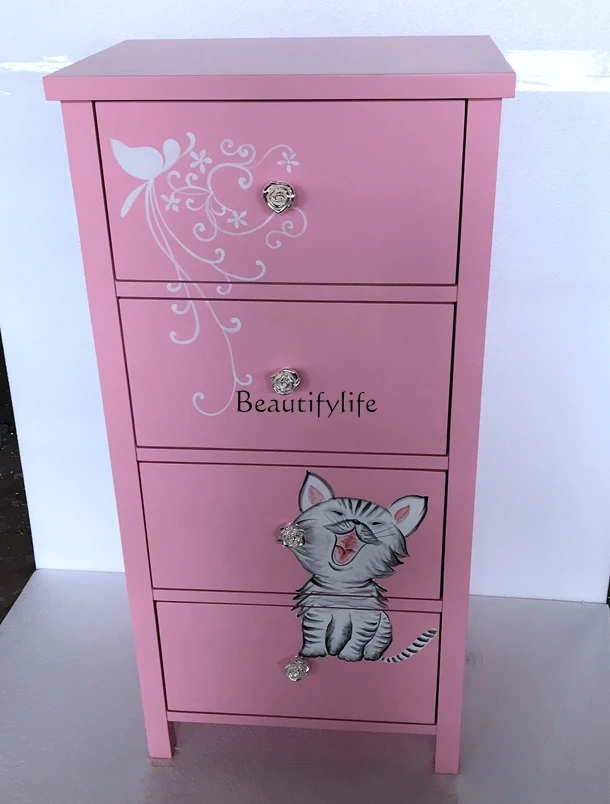 

Fashion pink four-chest cabinet Korean-style painted pastoral child pink storage cabinet