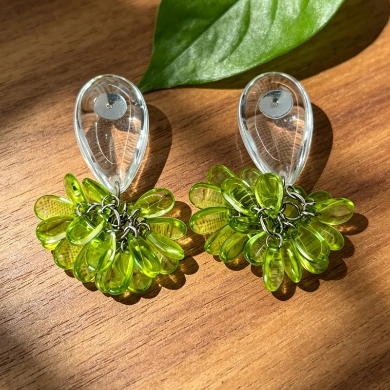 Statement Light Green Earrings For Women Vintage Handmade New Clear Water Drop Resin Tassel Dangle Earrings Wholesale