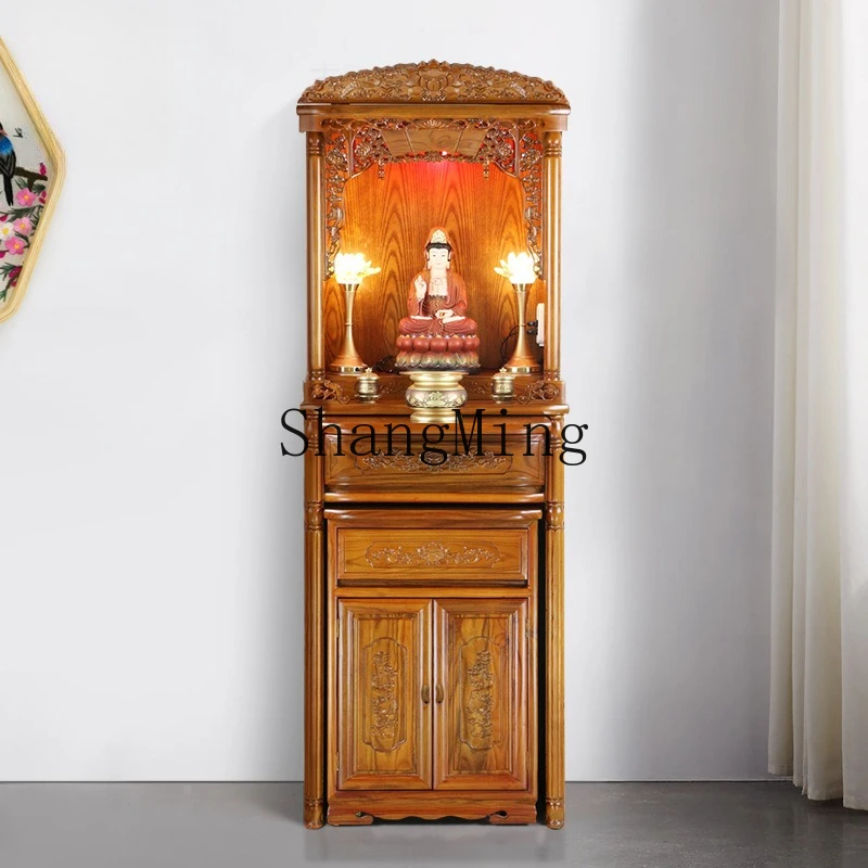 

ZYY antique Chinese God of Wealth with door, vertical cabinet, ancestral niche, Buddhist niche, shrine table