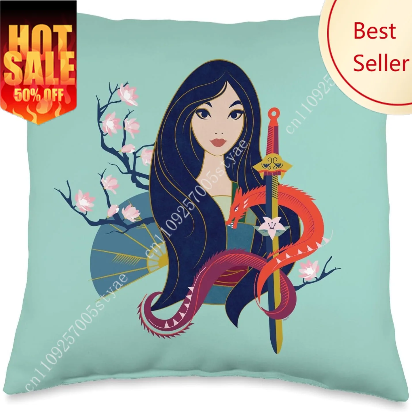 

Princess Mulan Pillowcase Disney Cartoon Pillow case Soft Sofa Bed Decoration Holiday Party Boy Girl Gifts Custom Pillow Cover