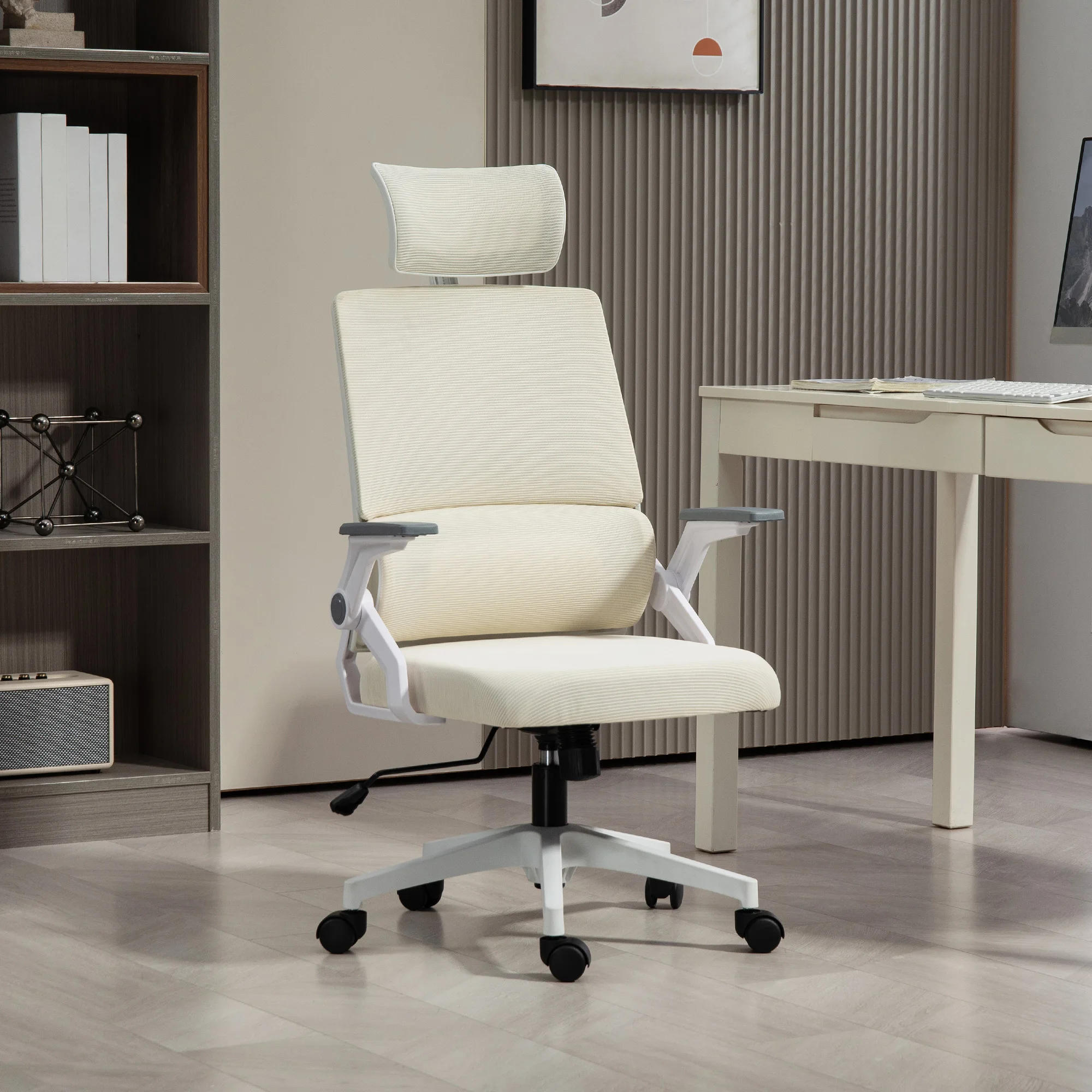 Silla de oficina ajustable, 1 reposacabezas, 60x61 x m beige