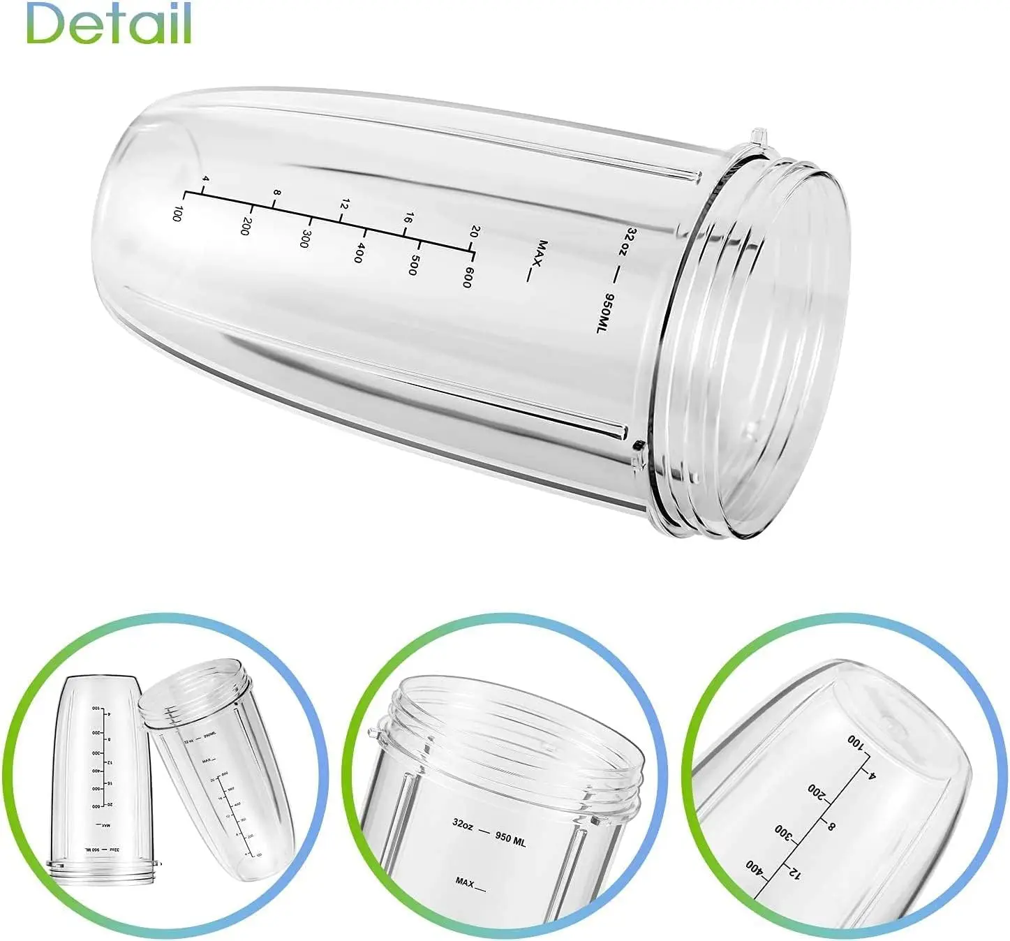 

2 PCS Replacement Parts 32oz Blender Cups Replacement Blender Cups Compatible with NutriBullet 600w and 900w Blender