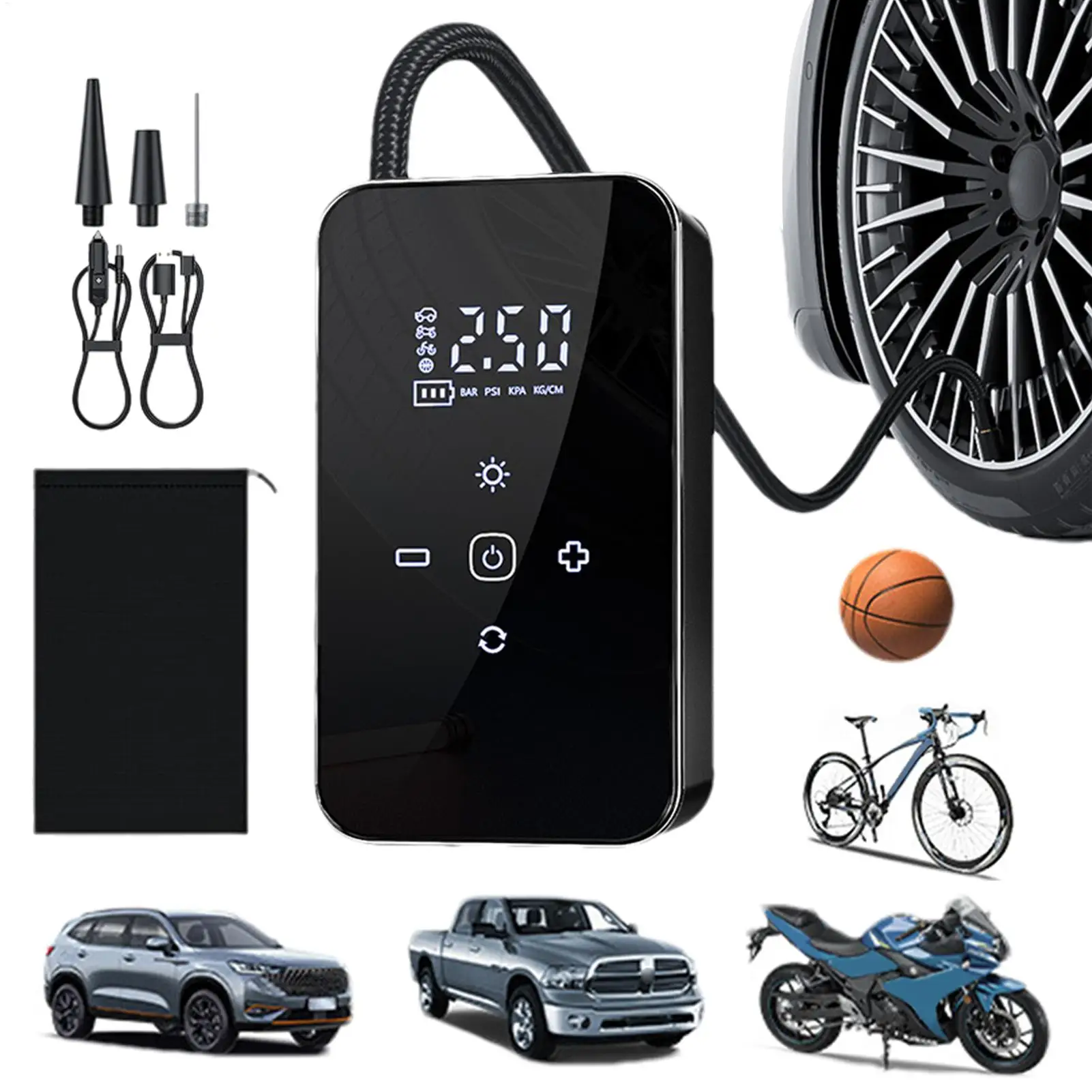 

Wireless Air Pump Touch Screen Electric Air Pump Electric Tire Inflator Rechargeable Automotive Accessories For Cycling