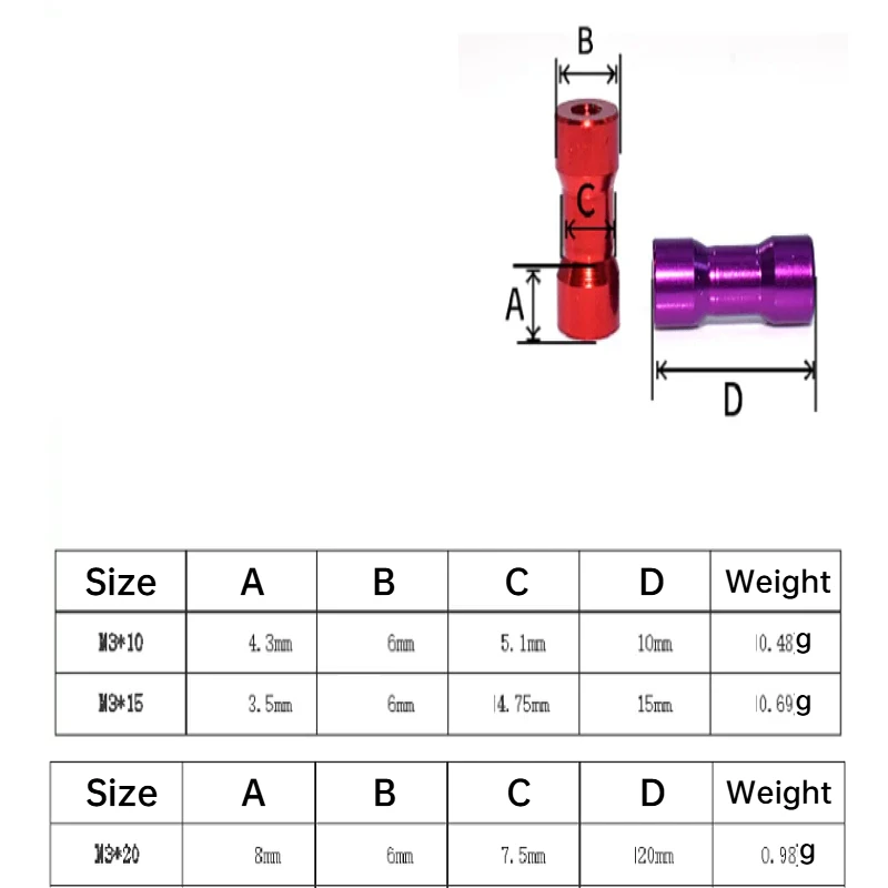 1PCS M3 11 Colours Double Round Aluminum Spacer Standoff Aluminum Standoff Column Stud OD=6mm Length 10mm/15mm/20mm For RC Parts