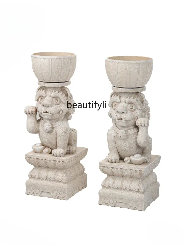 01A Chinese garden balcony layout art flower pot cute big lion outdoor courtyard villa entrance landscaping ornament