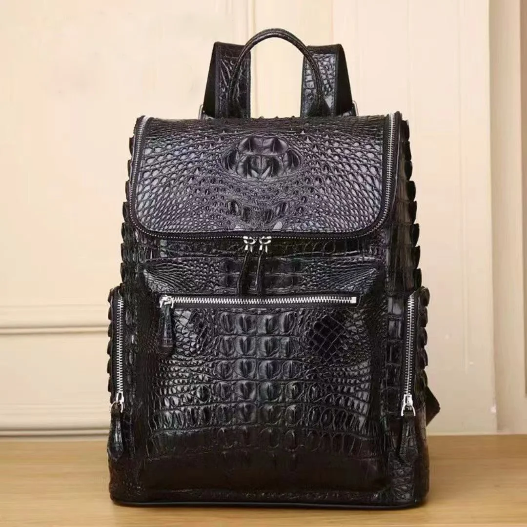 Men's Crocodile Pattern Backpack Business Travel Computer Backpack