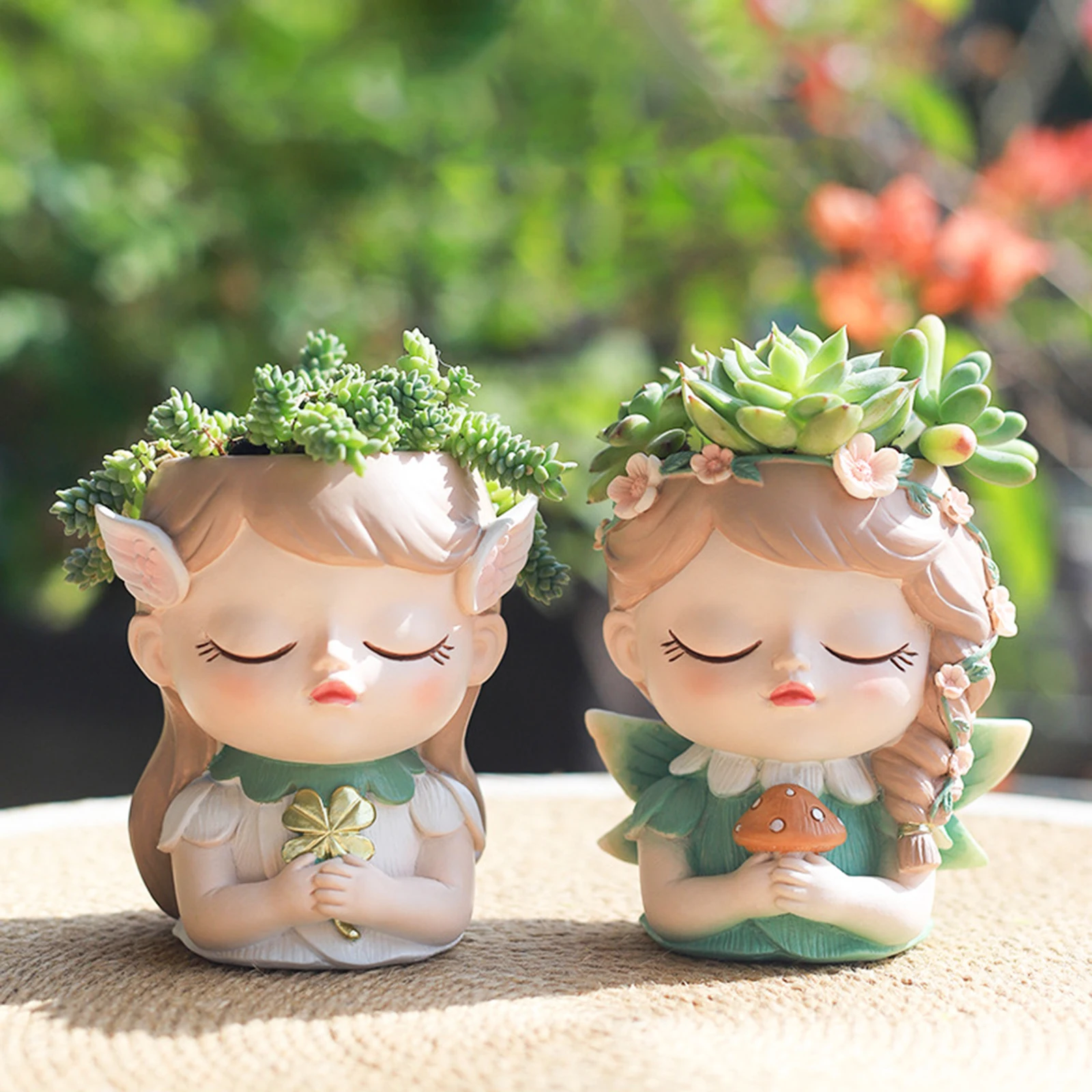 Girl Head Planter Cartoon Girl Statue Figurine Resin Creative Flowerpot for Living Room Indoor Outdoor Garden Tabletop Gifts