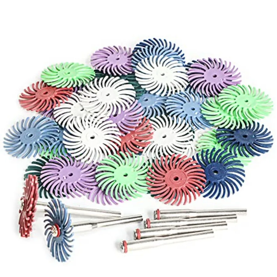 42pcs 1 Inch Radial Bristle Disc Kit with 3mm Shank for Rotary Tools, Detail Abrasive Wheel for Jewelry Wood Metal Polishing, B