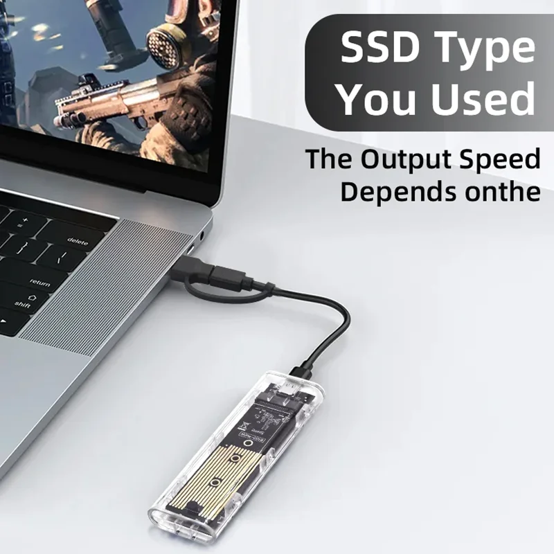M.2 NVME PCIe NGFF SATA protocolo Dual SSD carcasa transparente USB tipo C 10Gbps PCI-E M2 SSD caja de disco duro externo transparente