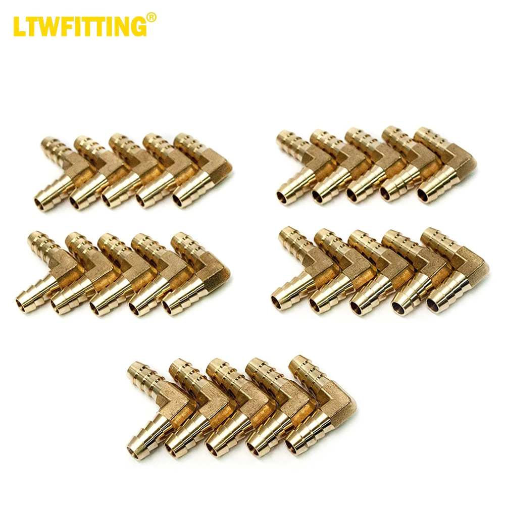 

LTWFITTING 90 Deg Elbow Brass Barb Fitting 5/16-Inch x5/16 Hose ID Air/Water/Fuel/Oil/Inert Gases (Pack of 25)