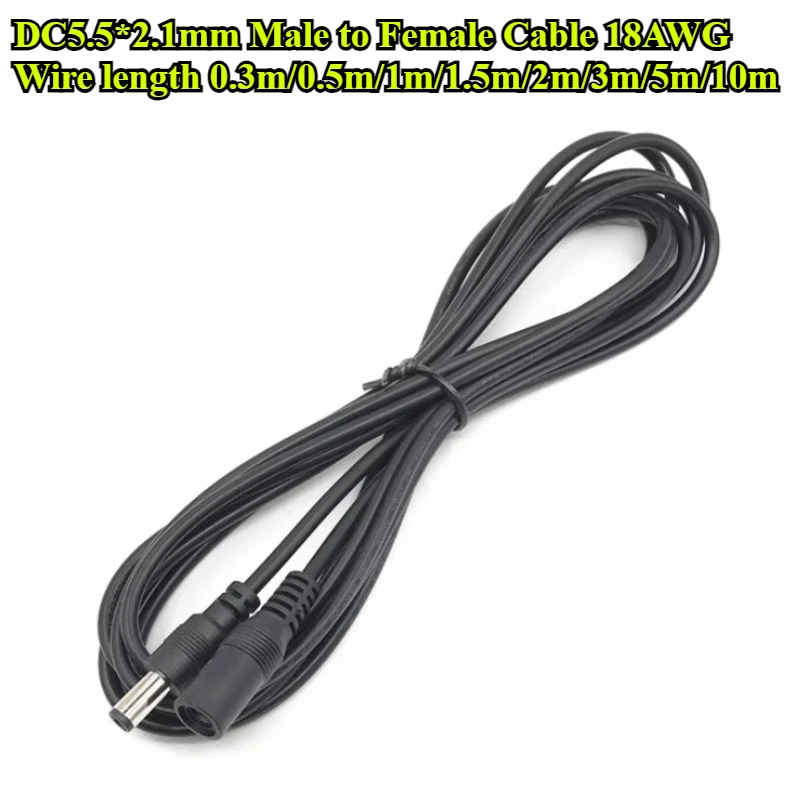 2Pcs DC Extension Cord 0.3/0.5/1/1.5-10m DC5.5*2.1mm 12V Male to Female Jack Power Cable for LED Strip Power Adapter CCTV Camera