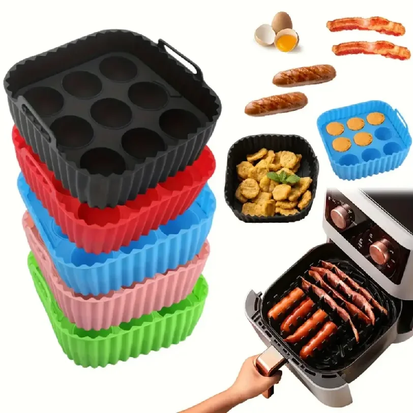 

2-piece square silicone air fryer inner liner, reusable silicone air fryer inner liner, food safety air fryer accessories, bakin