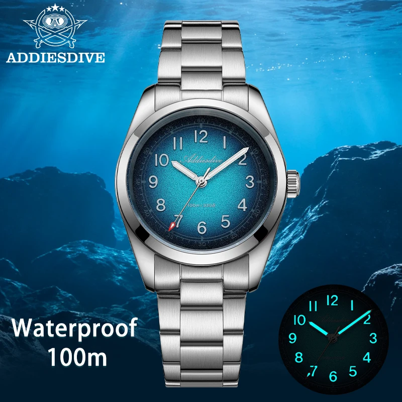 ADDIESDIVE Quartz Couple's Watches Sapphire Glass Super Luminous Stainless Steel Wristwatch 36MM 100M Waterproof Couple's Watch