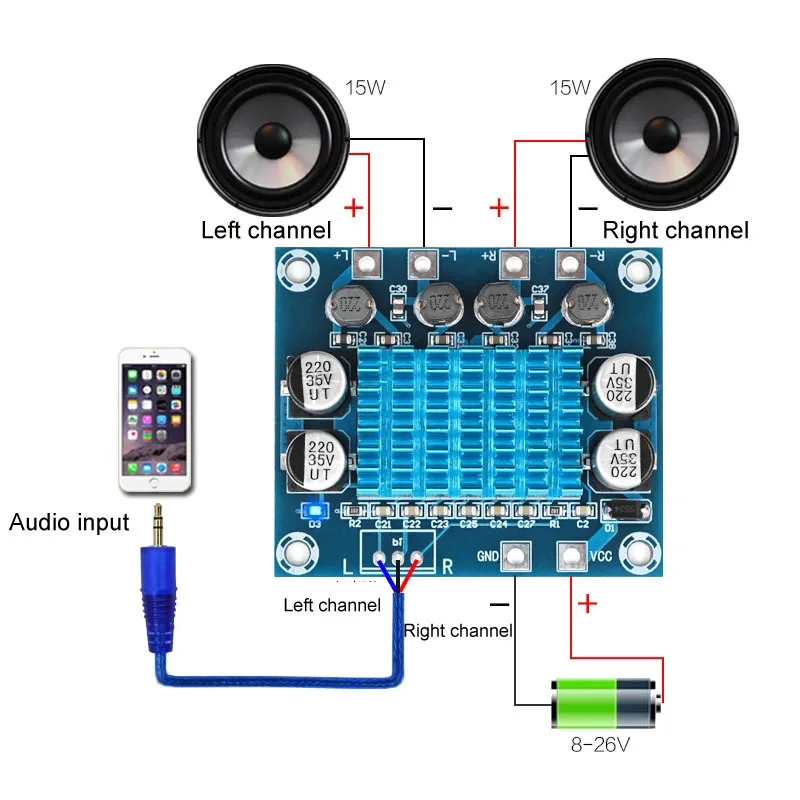 TPA3110 XH-A232 30W+30W 2.0 Channel Digital Stereo Audio Power Amplifier Board DC 8-26V 3A C6-001