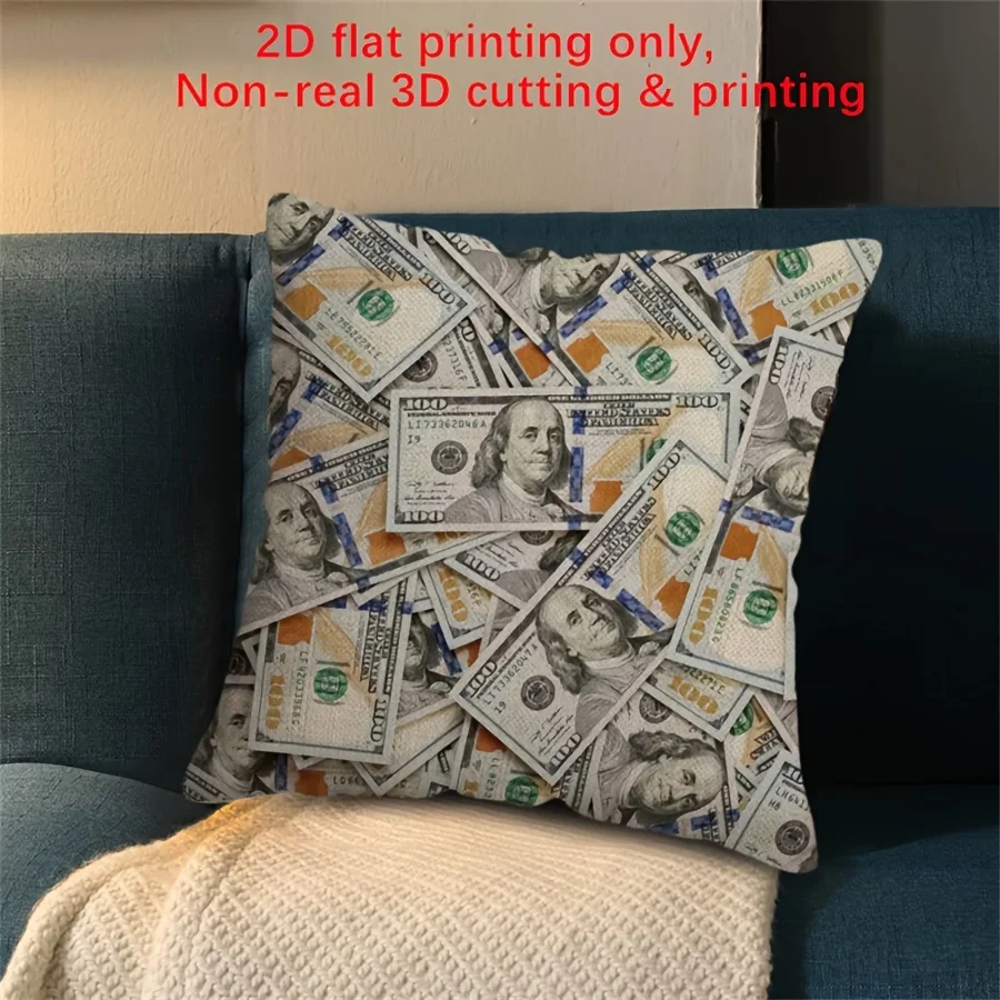Creative Dollar Fun Spoof Pillow Case One Sided 2D Flat Printed Non-real 3D Print Bedroom Living Room Decoration  No Pillow Core