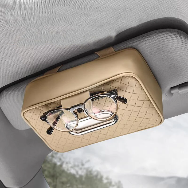 

Car Sun Visor Tissue Box Holder Leather Multifunctional Sunshade Eyeglass Clip Auto Armrest Paper Drawer Box Napkin Storage Bag