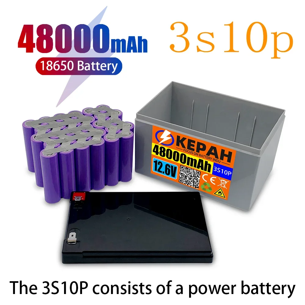 48ah 3S10P 12,6v high power lithium battery pack, suitable for 12V voltage equipment, inverter xenon lamp and solar street lamp