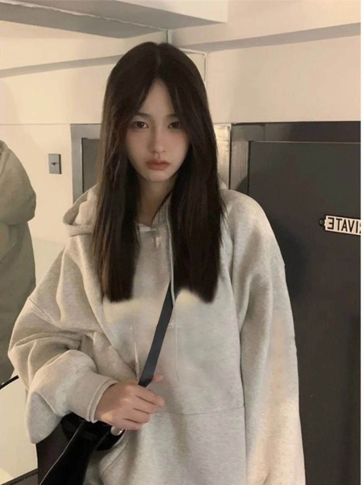 

Retro American White Grey Hoodie Women Loose Spring Autumn Lazy Style Top Coat Trendy Print Long Sleeve Polyester Fiber