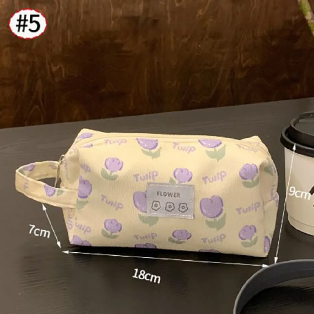 Large Capacity Tulip Pencil Case Resistant To Dirt Corduroy+polyester Portable Large Capacity Pencil Box Tulip Flowers