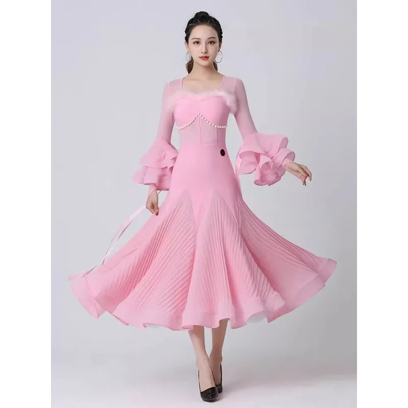 Top da ballo moderno fluido senza maniche a collo alto MY864 Costume da valzer di ballo latino di danza standard nazionale rosso vino