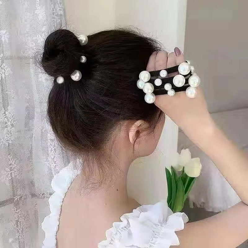 1PC New Korean Fashion Pearl Women Lady Hair Band Rope Headband Elastic Ponytail Holder Party Vacation Hairband Hair Accessories