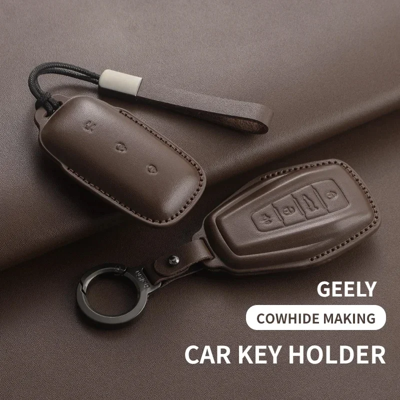 Funda protectora de cuero genuino de lujo para llave de coche Geely Coolray X6 Emgrand Atlas Monjaro Geometry EX7 CK3 GL GS