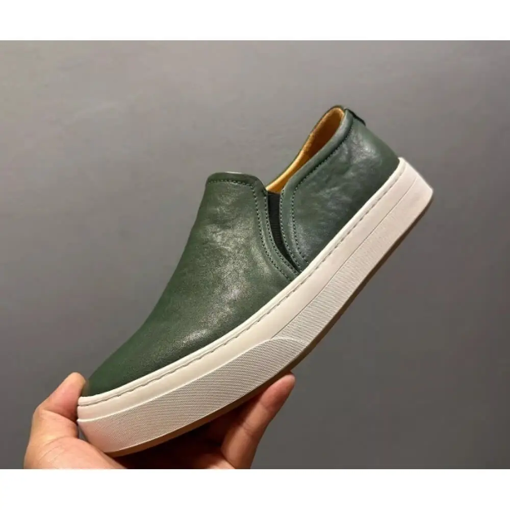 

Luxury Forest Green Leather Loafer-Style Sneakers – All-Day Comfort & Versatile Wear