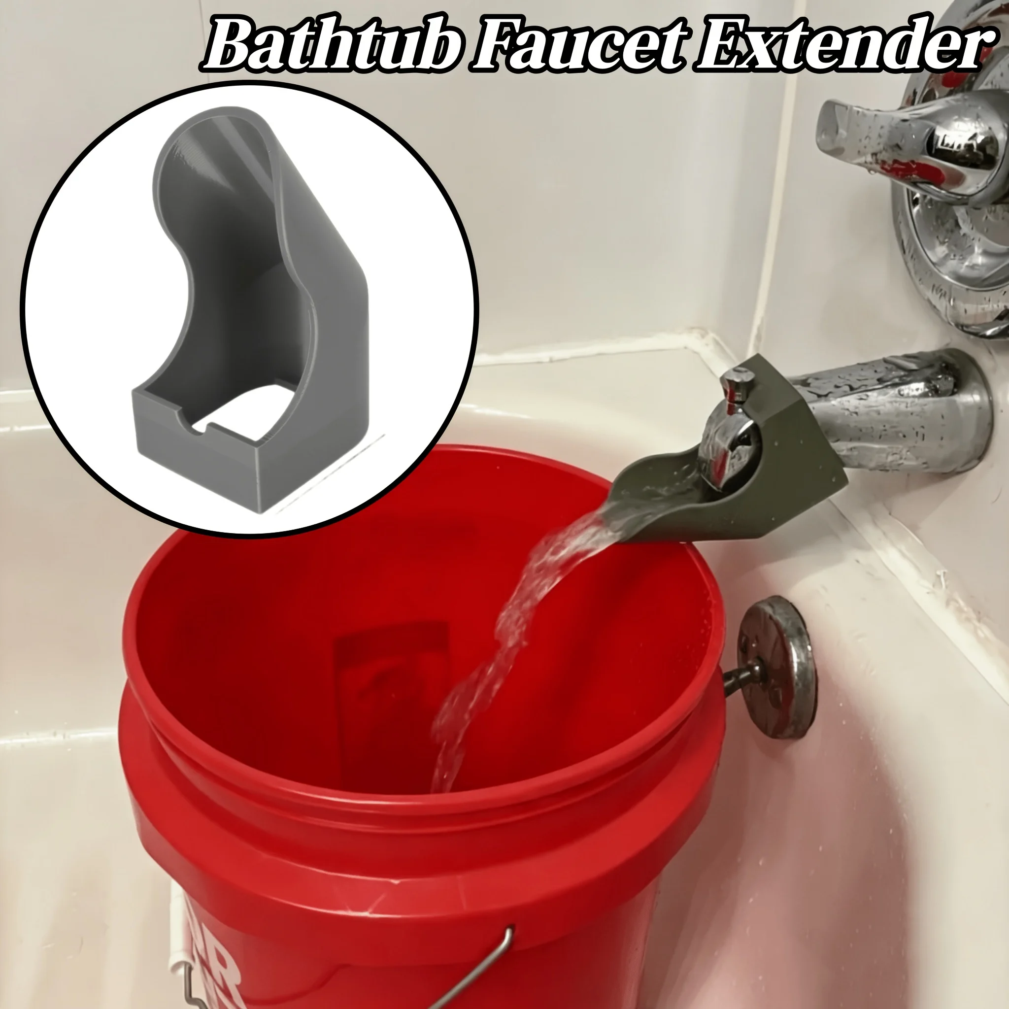1 Bathtub Faucet Extender • 3D Printed Water-saving Flow Guide Extension Joint • Saves Time and Effort