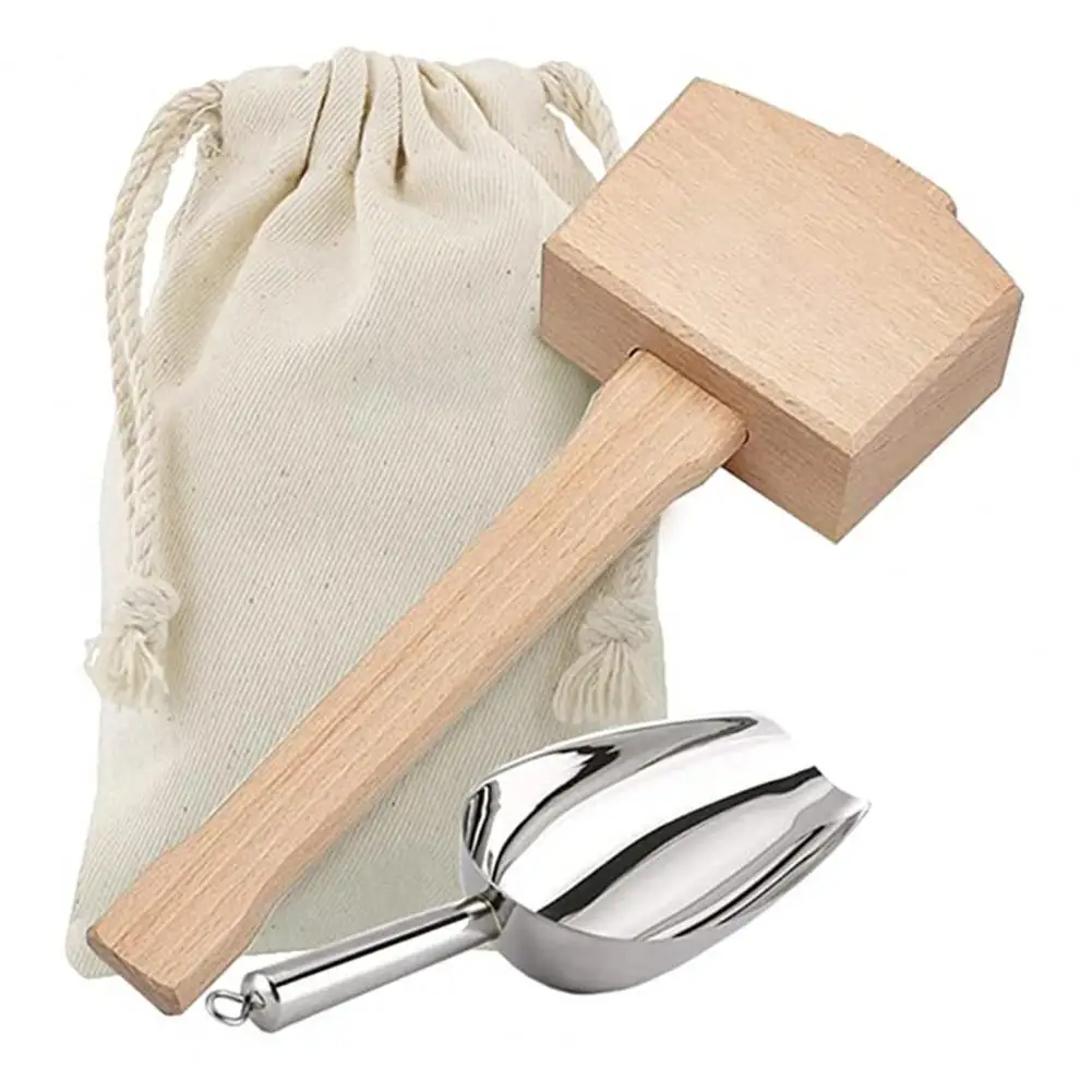 1 Set Wooden Ice Hammer with Bag Shovel Set Ice Mallet and Ice Bag Ice Crushing Hammer Ice Crushing Mallet Bar Accessories