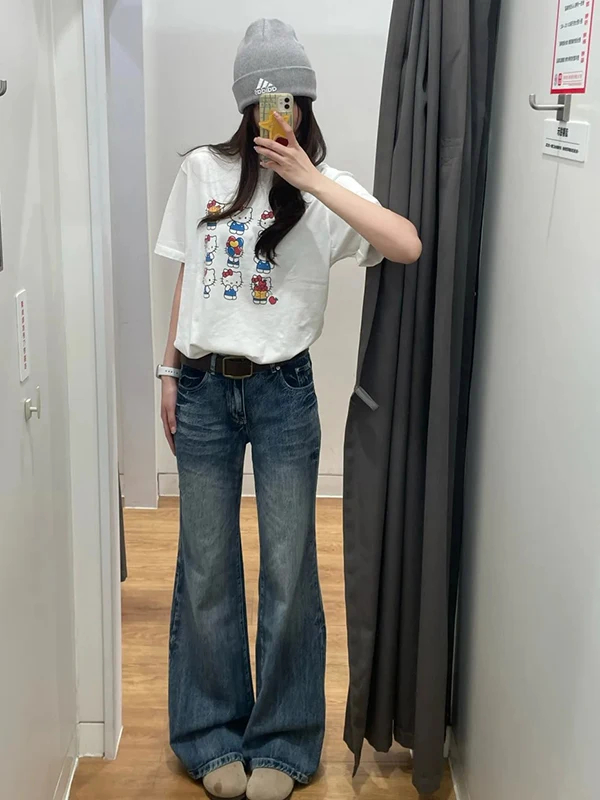 

Retro American Flared Jeans Women's Spring New High Waist Loose Straight Leg Floor-Length Tulip Pants Ladies Fashion Trend