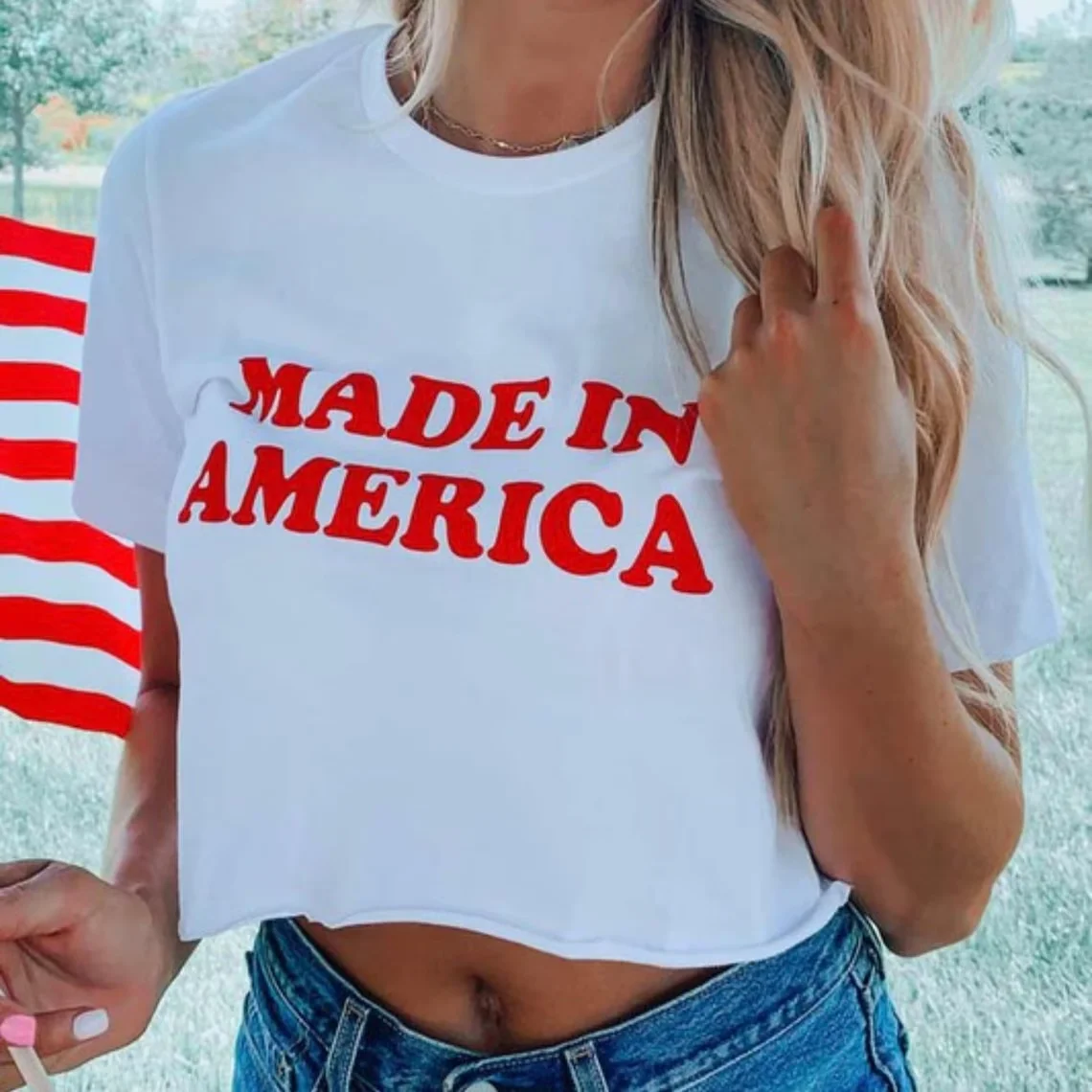 Skuggnas Made in America Graphic Crop Top Fourth of July Shirt Fashion Women Cropped t shirt Cotton Shirt Drop Shipping