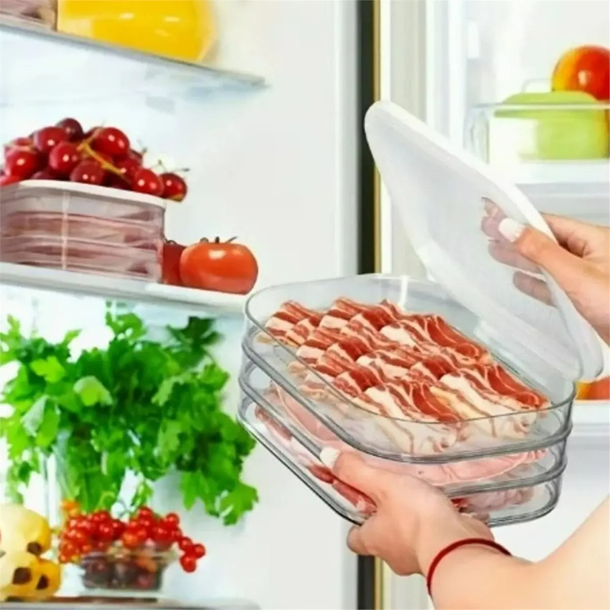 

Контейнер для холодильника для бекона и мясных деликатесов, контейнеры для приготовления еды, штабелируемые, 4-х уровневые, 2 шт.