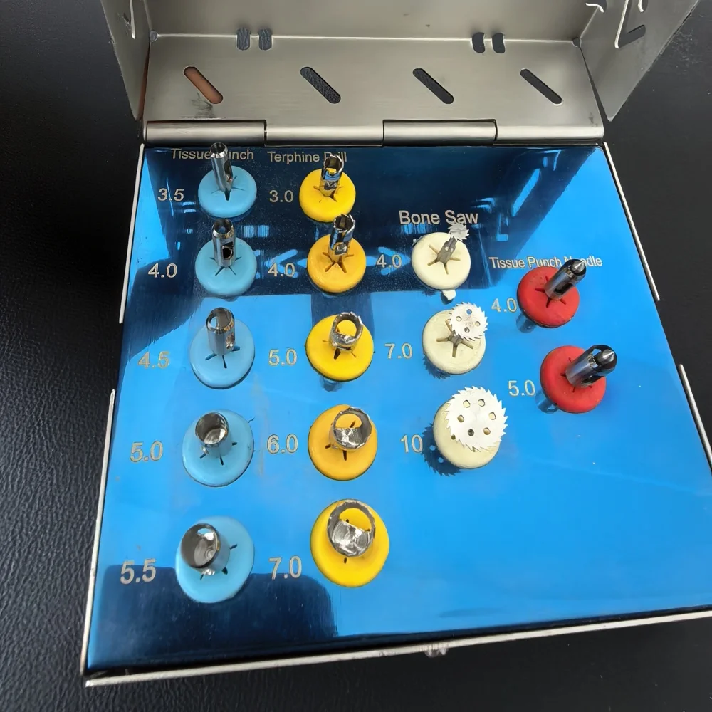 1Set Trephine Drills , Tissue Punch & Drills Dental Implant Sinus Lift Surgical Dental Trimmer Kit Bone Implant Grafting