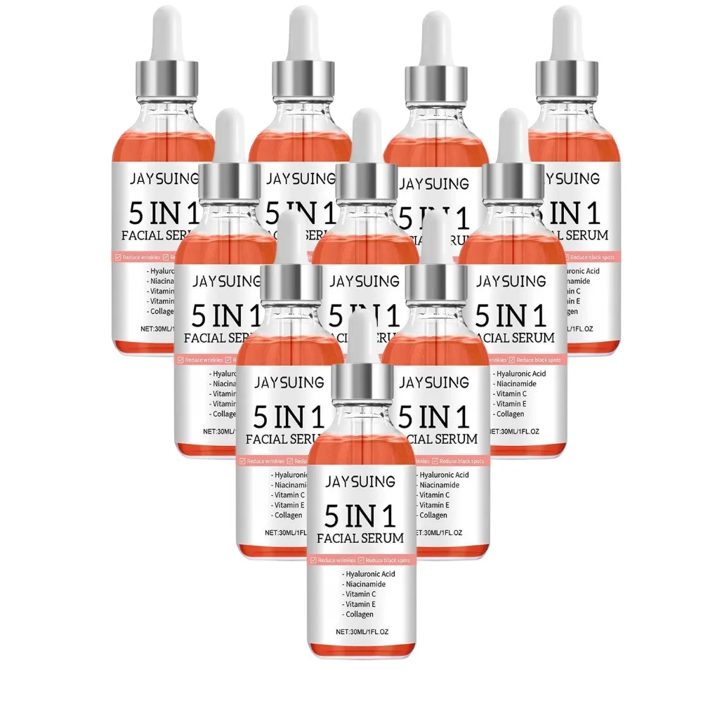 5-in-1-Gesichtsserum mit Hyaluronsäure, feuchtigkeitsspendend, Vitamin C, Kollagen, Blitz, Gesichtsserum, verkleinert die Poren, Hautpflege