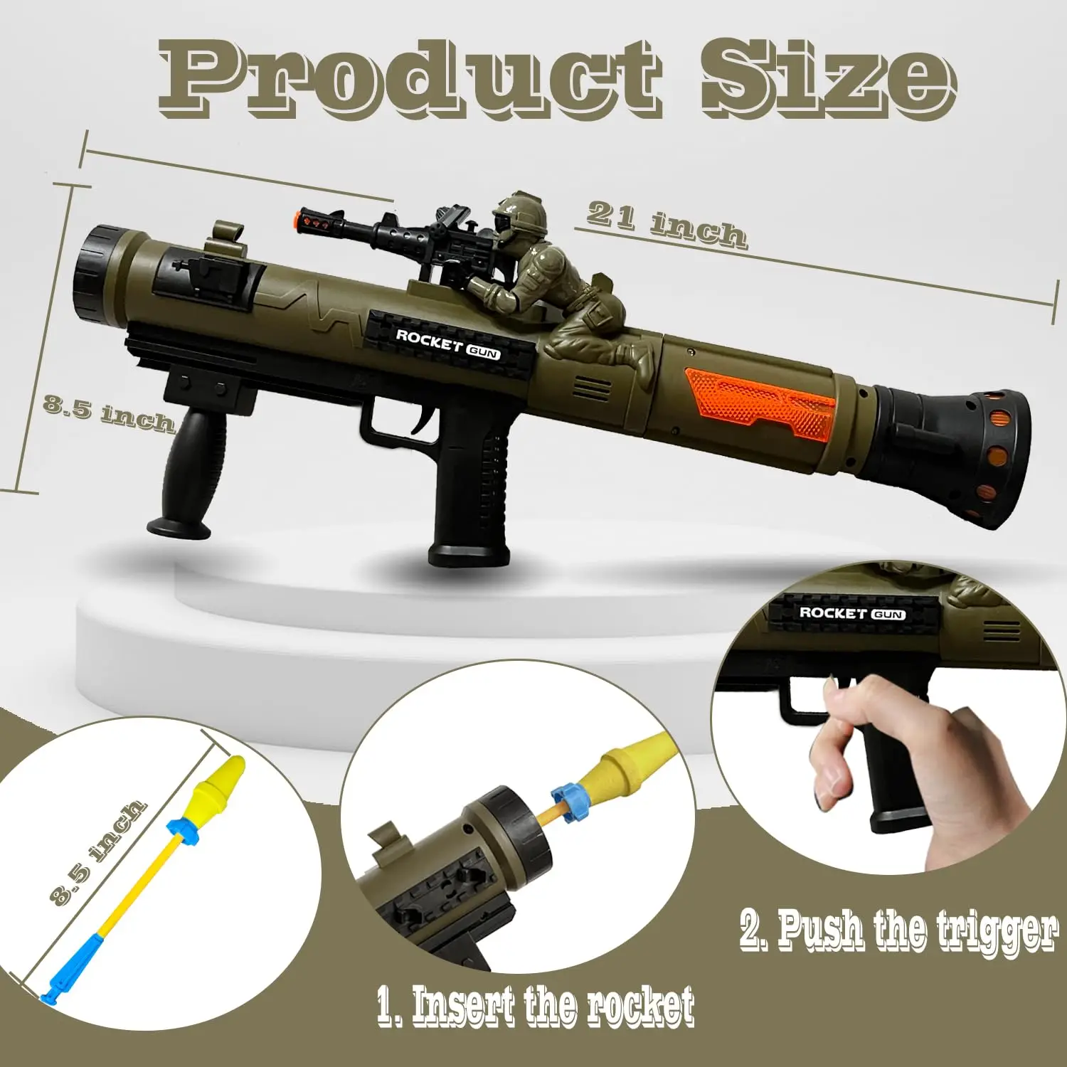 

Toy Rocket Launcher Rocket Gun with 3 Foam Rockets military fans Rocket Barrel Launcher RPG Gun for Kid lay Blaster Tactical Gun
