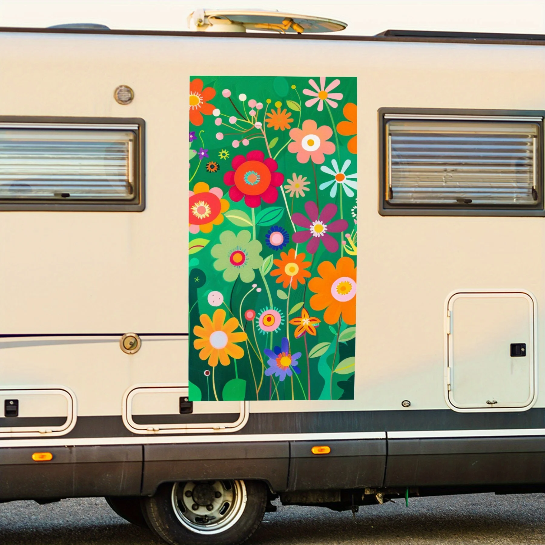 

Colorful Flowers on GreenCar Sticker,Vinyl decal on the side of the motor home, waterproof self-adhesive vinyl sticker on the si