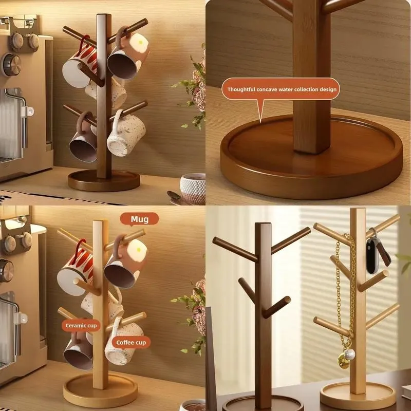 for Bamboo desktop cup holder, branch-shaped key holder, single-layer multifunctional small drain tray and key holder