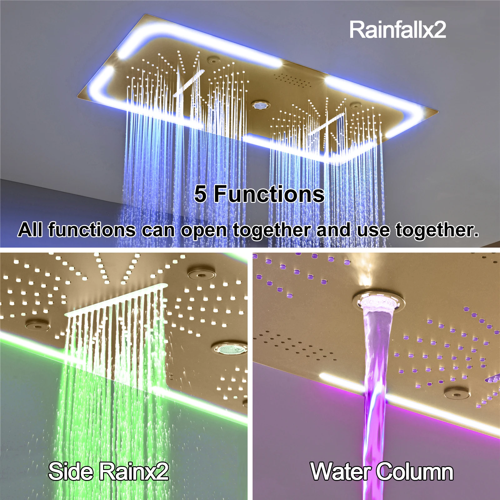 M Boenn Bathroom 6 Functions Shower Column Sets Thermostatic Mixer Full Set System Luxury Ceiling‑mounted Rainfall Shower Heads