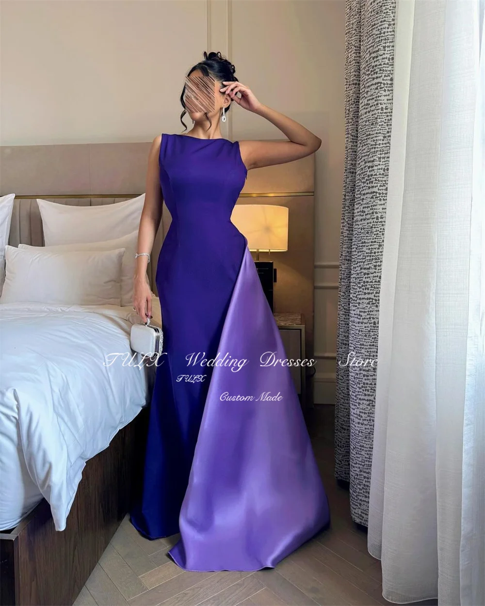 TULX Elegant Mermaid Sleeveless Evening Dresses Formal Occasion Gowns with Train Backless Long Party Prom Dresses Customized